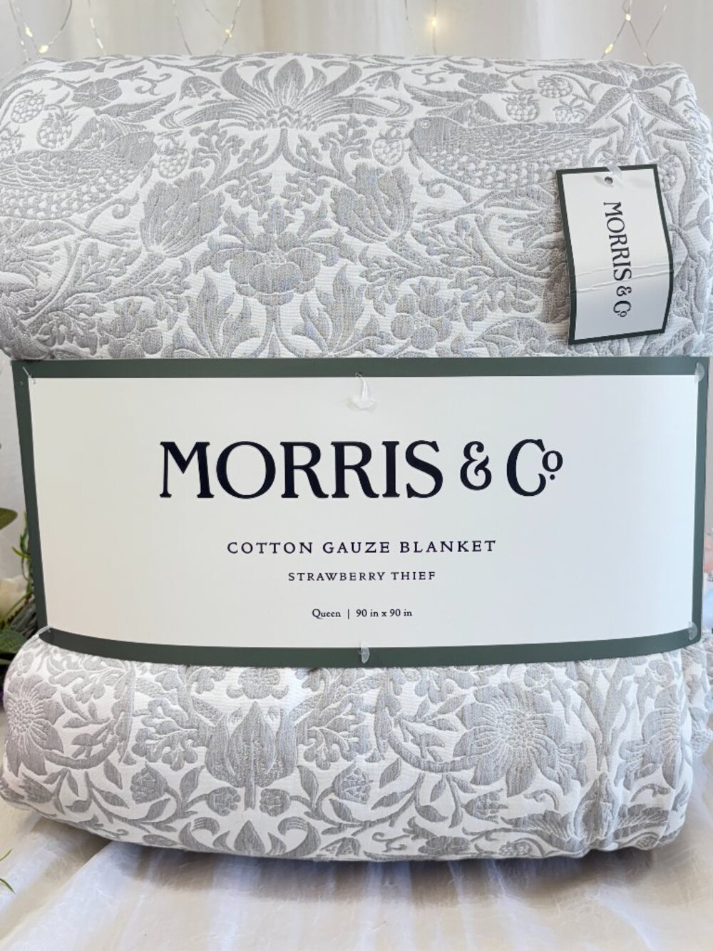 Morris & Co. Cotton Jacquard Strawberry Thief Gray Queen Reversible Blanket RARE